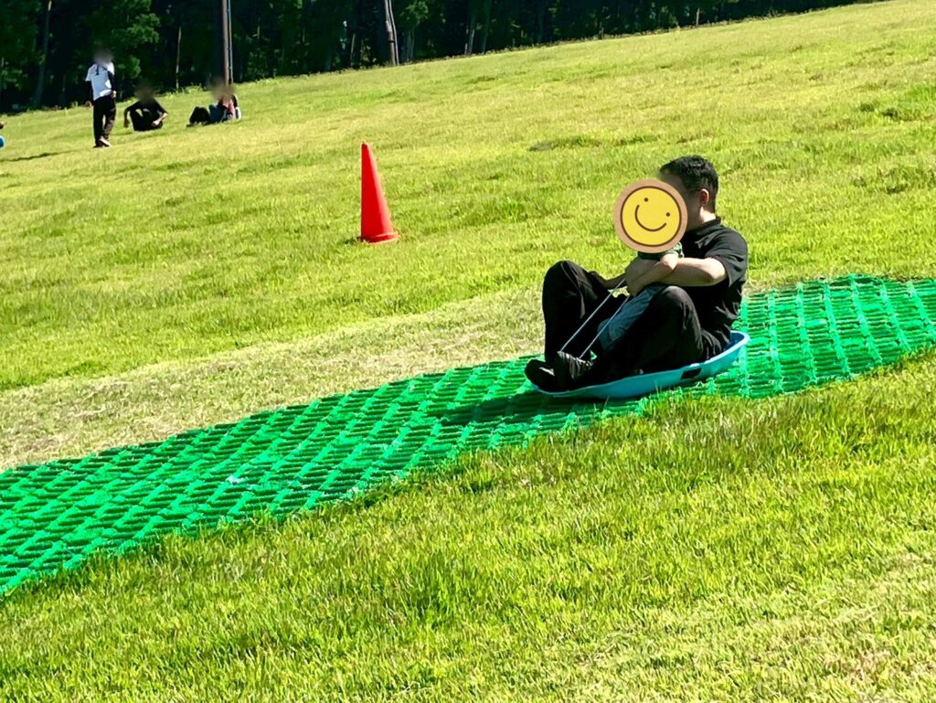 芝生のそり滑り