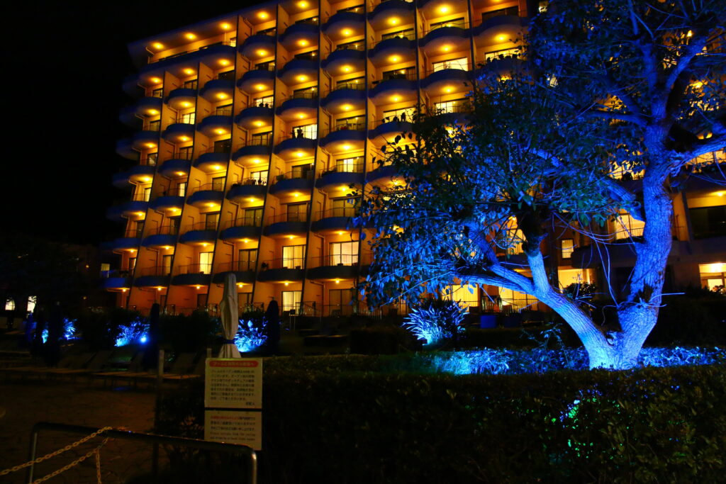 ホテル前　ライトアップ