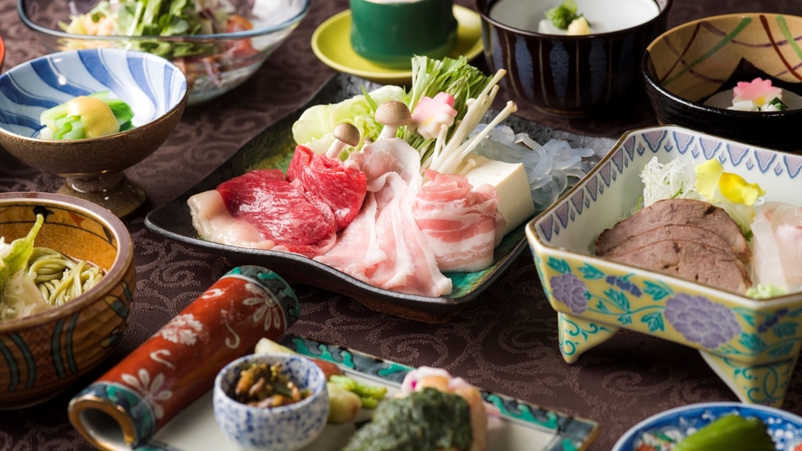 湯杜　匠味庵　山川　黒毛和牛と米沢豚のげんせんしゃぶしゃぶ膳